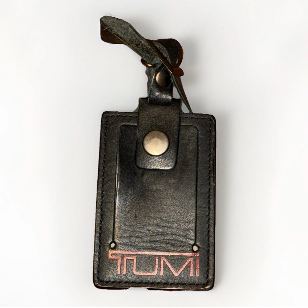 Tumi Luggage‎ Tag Black Leather Red Logo Suitcase Backpack Hanging ID